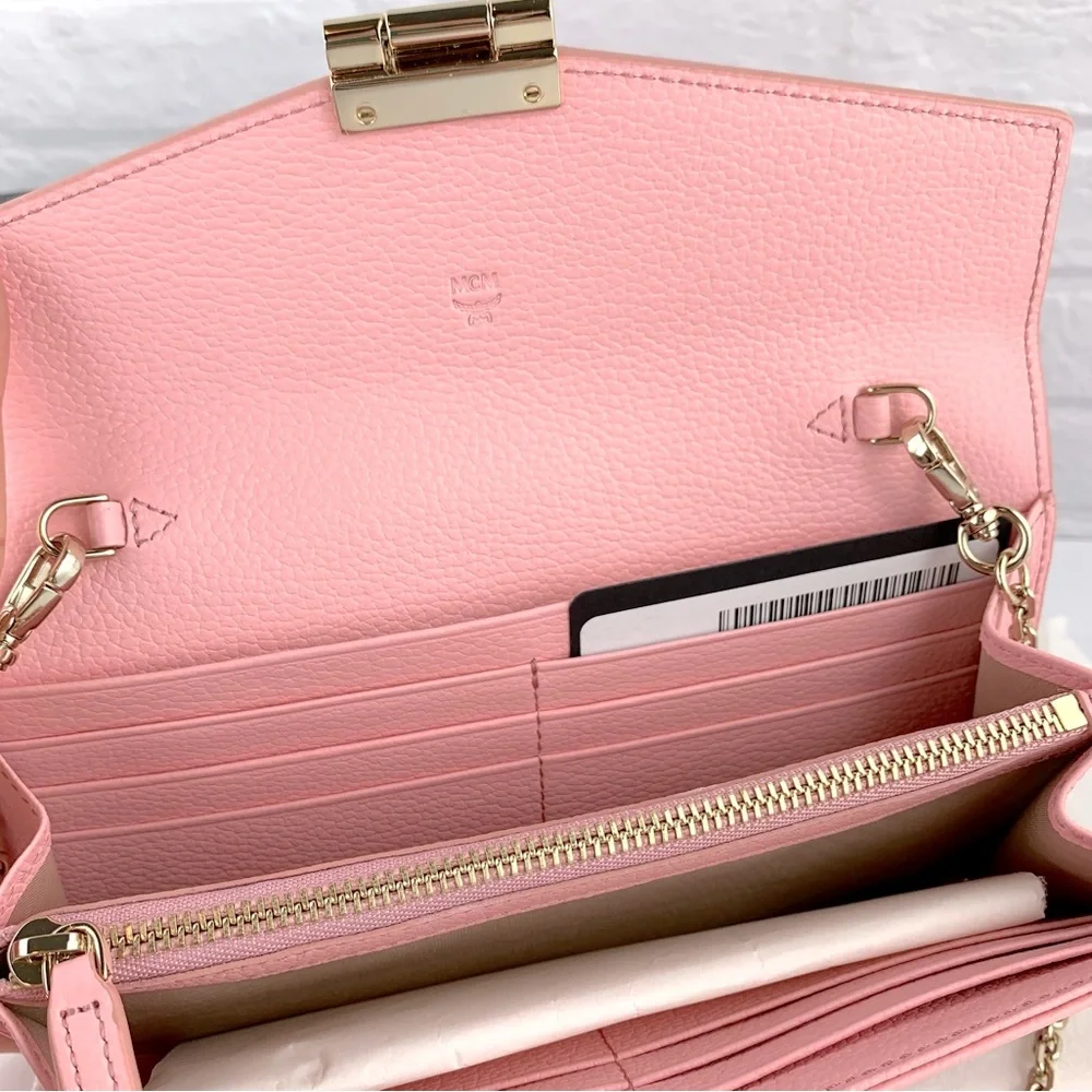 NEW! MCM Visetos Pink Diamond Pattern Tracy Wallet Chain Crossbody Bag $550 - Picture 12 of 16